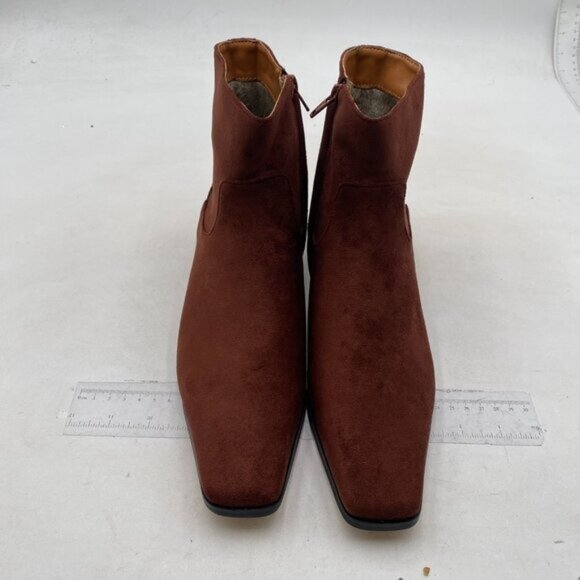 FOWT Women Closed Square Toe Booties Low Chunky Block Heels Side Zipper Brown - Picture 3 of 8